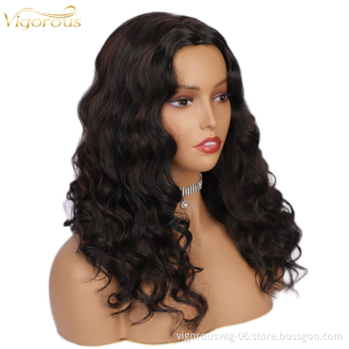 Vigorous Middle Part Long Body Wave Synthetic No Lace Front Wig Heat Resistant Long Wavy Hair Wigs for Black Women